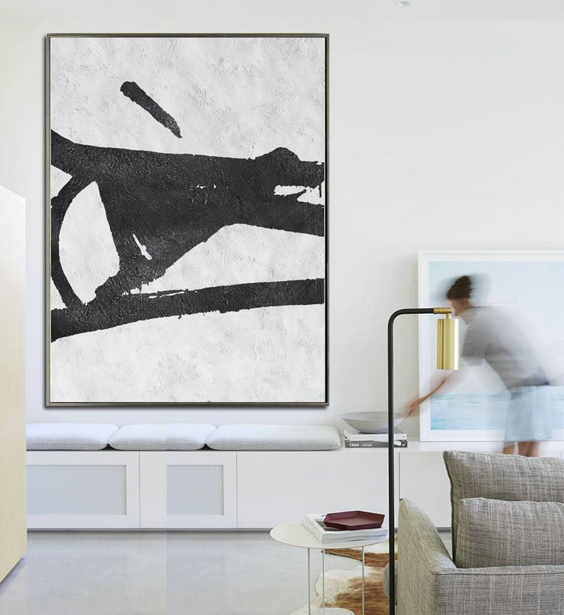 Artwork For Sale,Black And White Minimal Painting On Canvas - Pretty Abstract Paintings